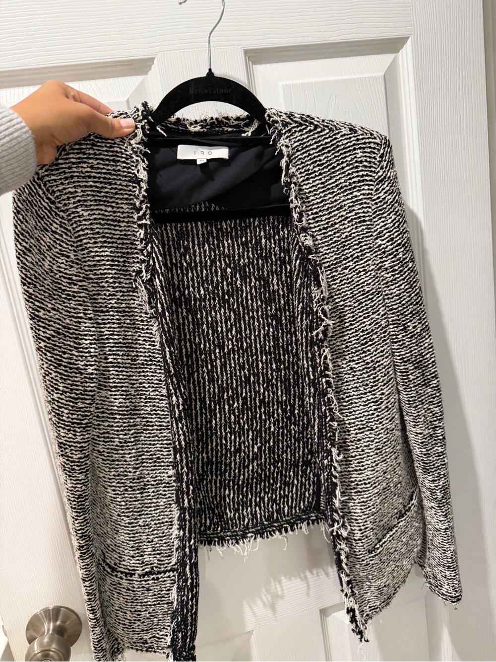 IRO Black & White Fringe-Trim Open Cardigan